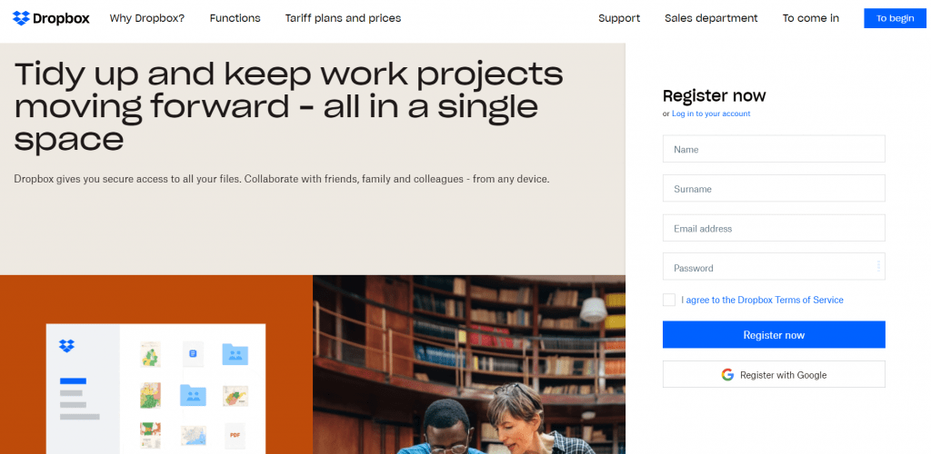 Dropbox home page